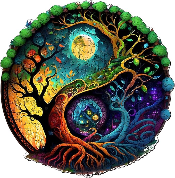 Wooden Puzzles for Adults, Unique Puzzles for Adults, Irregular Animal Shaped Wooden Jigsaw Puzzles, Creative Birthday Gift,11.8 x 9.1 inch, Forest Castle