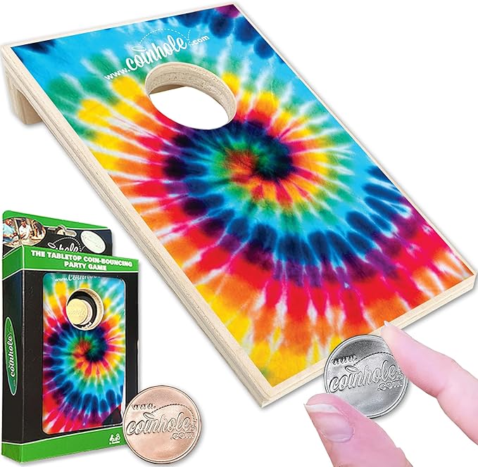 Coinhole Desktop Coin Bouncing Party Game Set | Tabletop Cornhole Board Game | Small Cornhole Travel Game Includes Coins