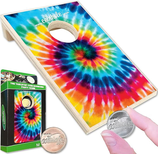 Coinhole Desktop Coin Bouncing Party Game Set | Tabletop Cornhole Board Game | Small Cornhole Travel Game Includes Coins
