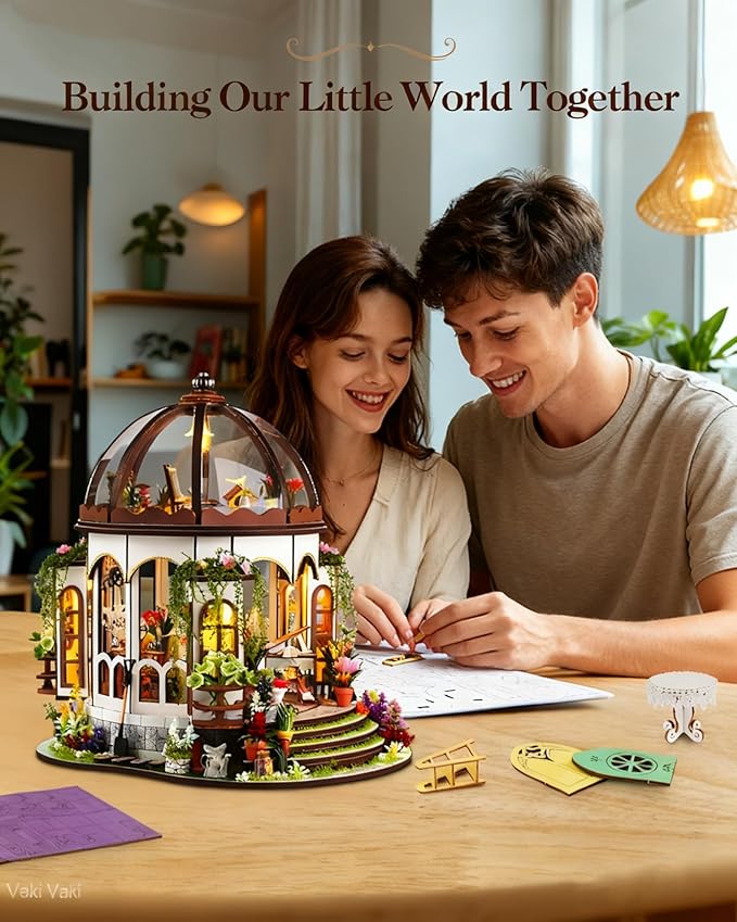 [2025 New] Hanging Garden Miniature House Kit with LED Light, Book Nook Kit with Cover for Birthday, 3D Wooden Bookends Puzzle Bookshelf Decor Building Kit Birthday Gifts for Family, Friends