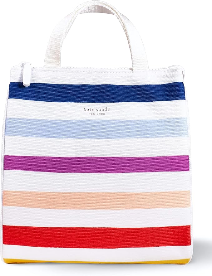 kate spade new york Portable Soft Cooler Lunch Bag, Thermal Tote with Insulated Interior Lining and Storage Pocket, Lunch Tote for Women, Candy Stripe