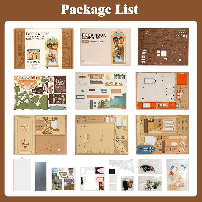 Rowood Book Nook Kit,DIY Book Nook Kits with Dust Cover for Adults,Miniature House 3D Wooden Puzzle Bookend Bookshelf Insert Allety,Craft Kits for Adults/Kids,Birthday Romantic Venice