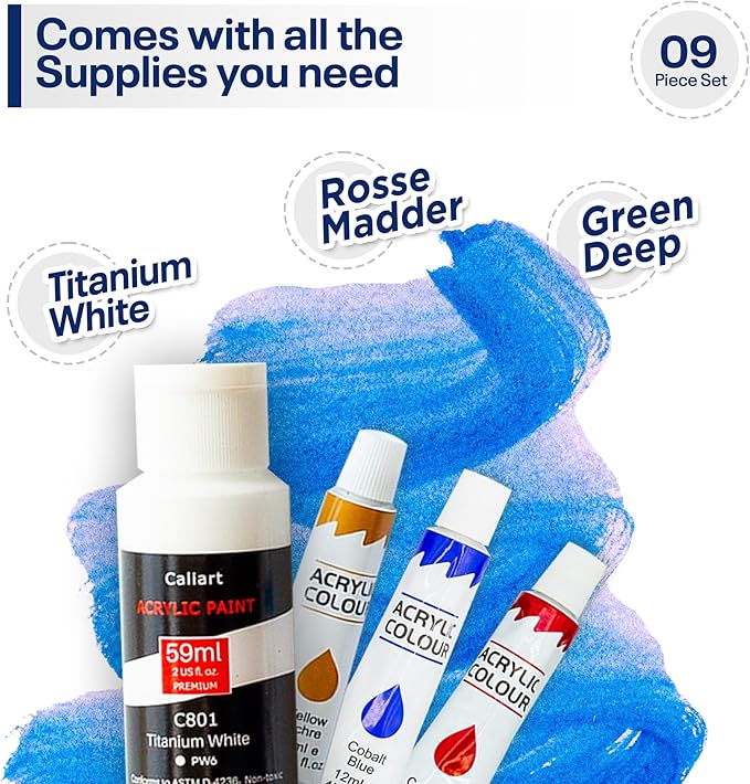 Painting4Real DIY Painting Class Kit for Adults: Learn to Paint Flag Floral with Video Tutorials – Art Decoration for Independence Day – Hang This Picture/Art as Wall Decor Once Completed