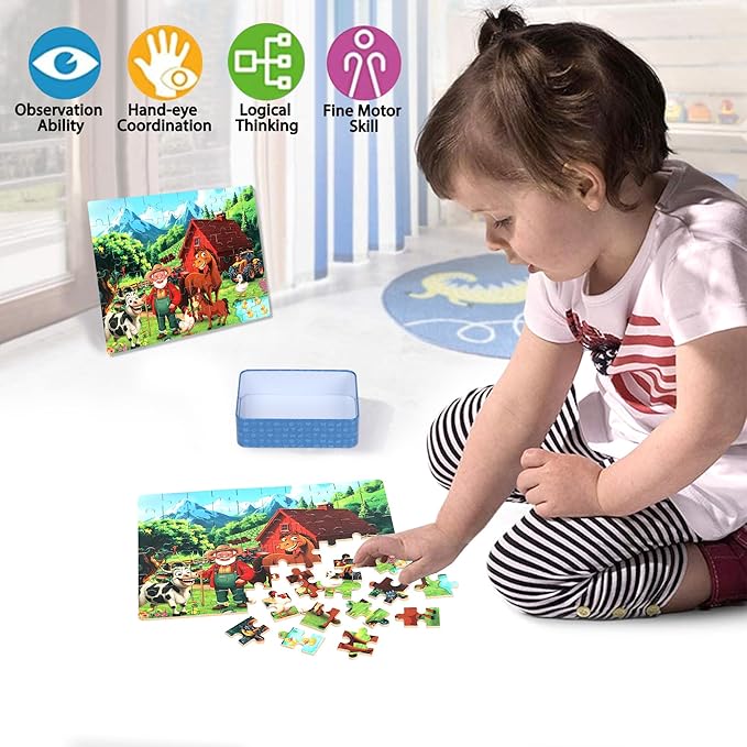 LELEMON Puzzles for Kids Ages 4-6,6 Pack 60 Piece Puzzles for Kids Ages 4-8 in a Metal Box,Educational Jigsaw Puzzles Puzzle Games Puzzle Toys for Girls and Boys