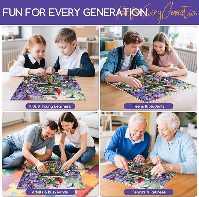 300 Piece Puzzles for Adults, Garden Birds Bath Puzzle for Adults Kids Seniors,Large Piece Fountain Garden Puzzle for Kids Ages 8-10 10-12,Nature Flower Birds Puzzles Perfect for Game Night,20.5x15 in