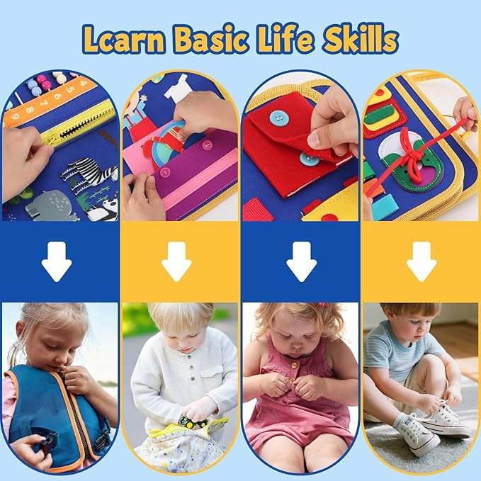 Montessori Busy Book for Toddlers Age 3-5, 12-in-1 Toddler Learning Activities, Preschool Educational Sensory Toys, Travel Airplane Car Toy , Fine Motor Skills Book, Birthday Gift for Boys Girls