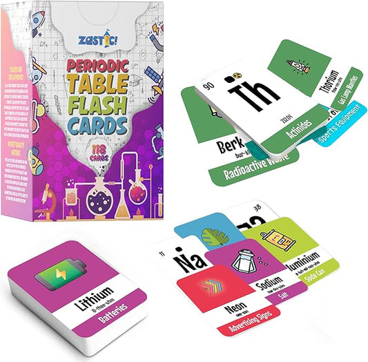 Zastic! Periodic Table Flash Cards - Laminated Elements Flashcards (118) for Kids - Great for Chemistry and Table Games