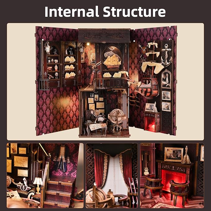 Book Nook Kit, Book Nook Kits for Adults and Teens, DIY Miniature Dollhouse Kit 3D Wooden Puzzle Booknook Bookend with LED Light