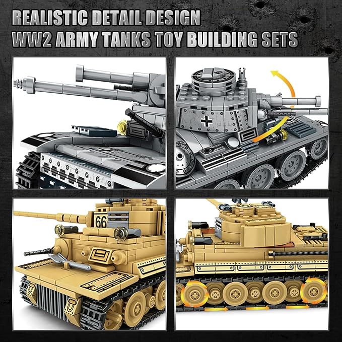 1030 Piece WW2 Army Tanks Toy Building Sets,Create a German Panzer 38T and a German Tiger Tank Toys,Adult Collectible Model Tanks Sets to Build,Christmas Birthday Gifts for Boys,Teens,Adults