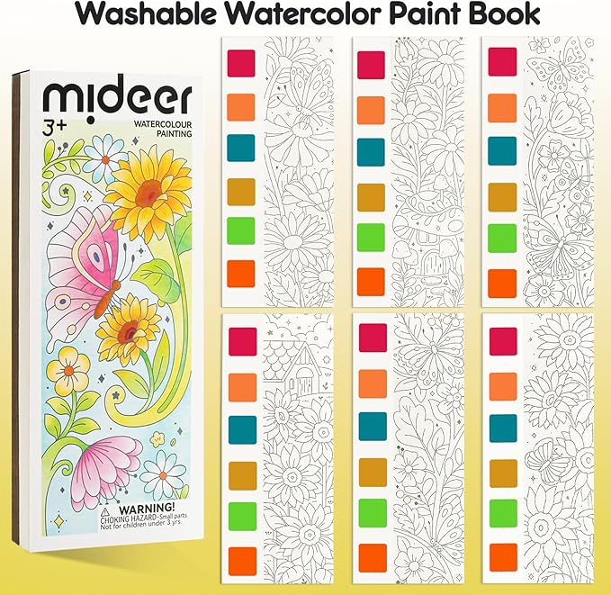 Watercolor Painting Coloring Books Pocket Watercolor Paint Bookmarks, Mess Free Paint with Water Set, Class Travel Activities Art Supplies Party Favors Exchange Birthday Gifts for Kids