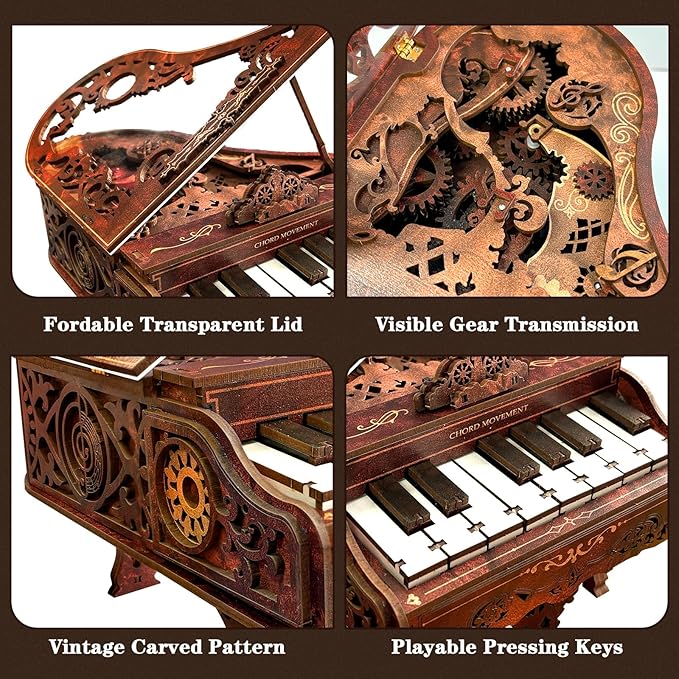 3D Wooden Puzzles for Adults, 236pcs Playable Piano Model Kit 1:20 Scale Building Puzzles Wooden Music Box, Mechanical 3D Puzzles Musical Instrument, Creative Finger Piano Desk Decor Unique Gift