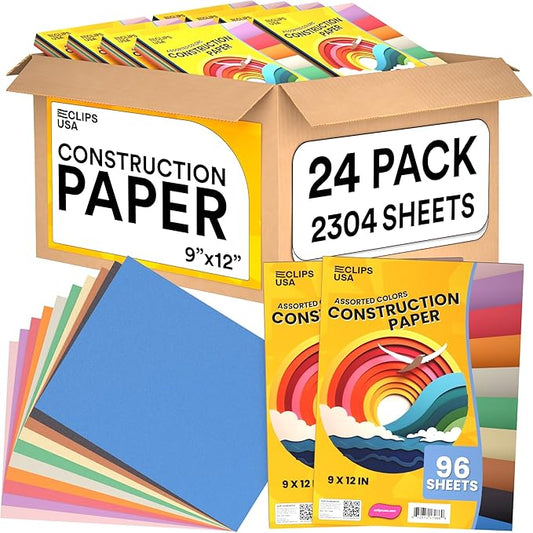 Construction Paper Assorted Colors, Colored Paper, Craft Supplies, Colored Construction Paper Bulk, Back to School Supplies (24 Pack / 2304 Sheets)