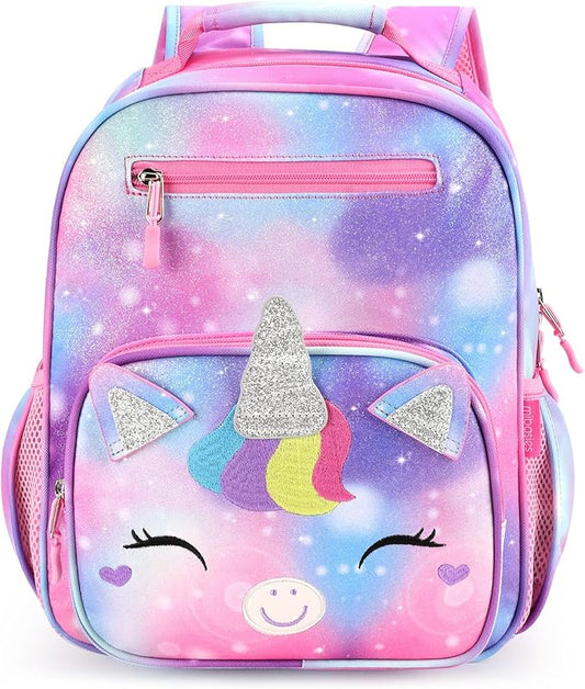 mibasies Girls Backpack for Elementary School, Kids Backpack for Girls 5-8 Unicorn Bangs