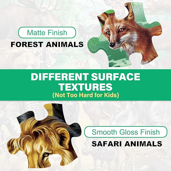 BenBen Puzzles for Kids Ages 4-6, Double Sided 100 Piece Puzzles for Kids, 2 in 1 Puzzle, Wild Animals, Learning Educational Jigsaw Puzzles Toys for Boys Girls (15.75” x 11.75”)