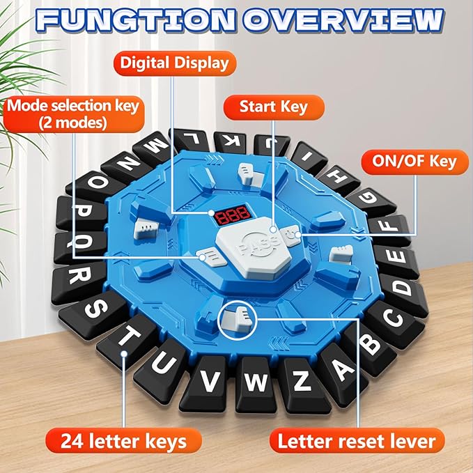 Word Game Family Board Game with Digital Display Timer and 2 Categories Modes Fun Fast-Paced 24-Letter Game for Learning Party Interactive (Blue)