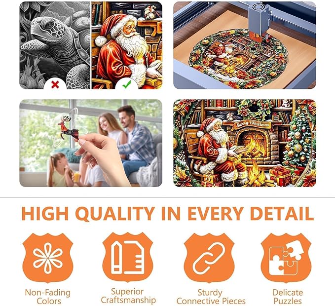 Christmas Best Gifts - Christmas Puzzle, Wooden Puzzles for Adults, Fireside Santa Wooden Jigsaw Puzzles for Adult, Xmas Wood Puzzles Adult, Round Gingerbread Puzzle (L-13.4 * 13.2in -265 Pieces)