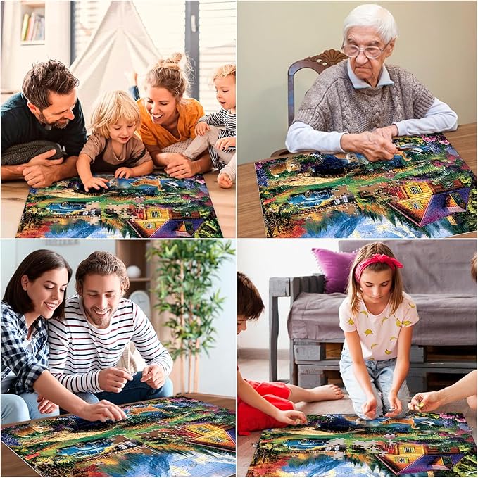500 Piece Puzzles for Adults,Beautiful Country Cottage Jigsaw Puzzle for Adults Kids Seniors,Recycled Cardboard Dogs Cat Puzzle 500 Piece,Family Activity Great Gift for Family Friends 20.5 * 15 inch