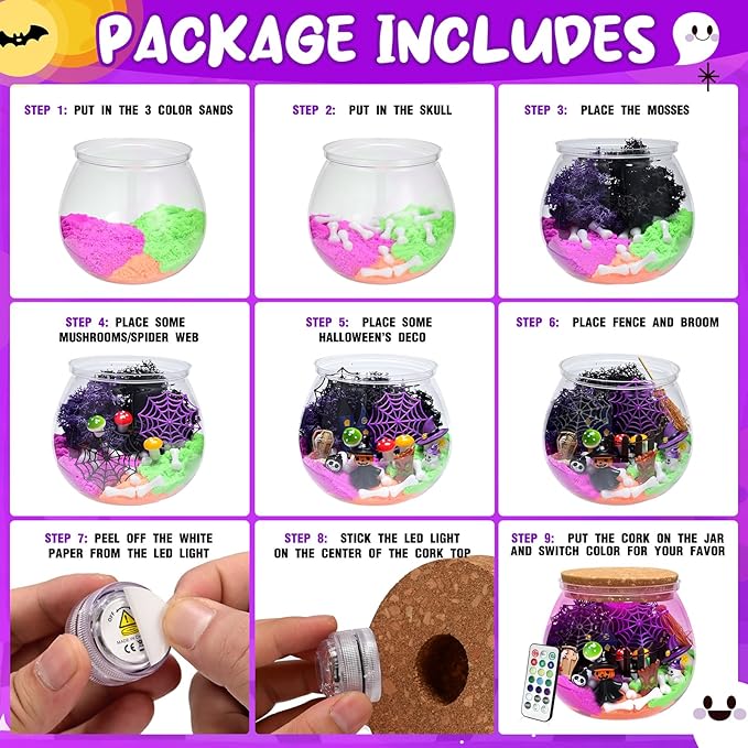 Halloween Terrarium Crafts Kit for Kids, LED Night Light-Up Toys with Remote, Halloween Party Decor DIY Craft Kit for Ages 4 5 6 7 8-12 Year Old Boys Girls – Creative Arts & Crafts Activity Gift Set