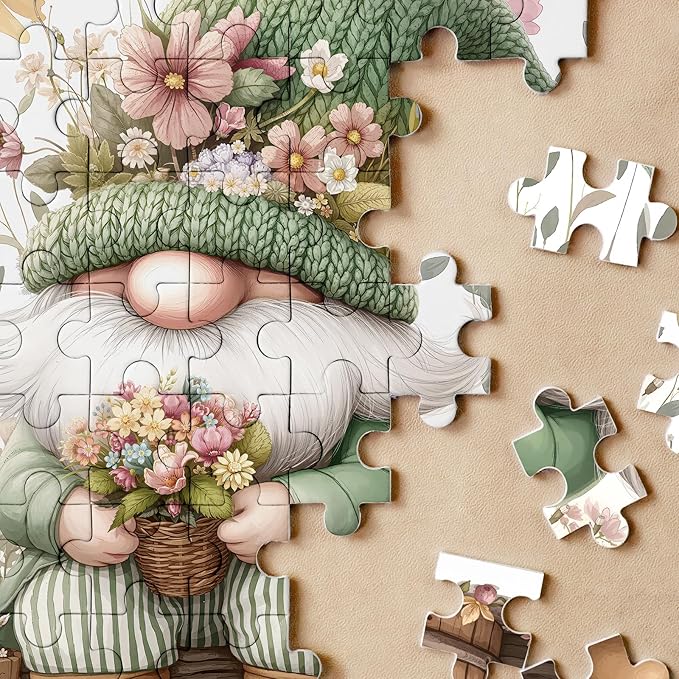 Cute Gnome Puzzles for Adults 1000 Pieces.Colorful Flower and Plant Jigsaw Puzzles. Funny Challenging Spring Garden Puzzles