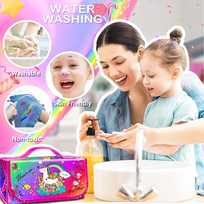 weirtoya 70 PCS Washable Scented Markers Set with Glitter Pencil Case, Mermaid Unicorn Arts and Crafts for kids 4-6-8 Kids Coloring Drawing Kits for 4-8 Years Old Girls Birthday Gifts