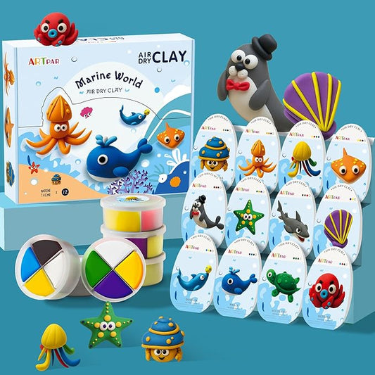 Air-Dry Clay Kit for Kids,12 Marine Animals‌ Modeling Magic Clay Sculpting Tools Set,Non-Sticky, Ultra-Light,Creative DIY School Arts & Crafts Gifts for Boys & Girls Ages 3-12