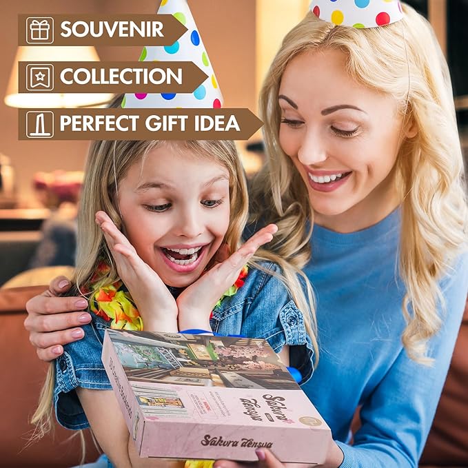 Rowood Book Nook Kit, Bookshelf Insert Decor Alley 3D Wooden Puzzle, DIY Bookend Building Set Model Kit with LED Light -Sakura Tram