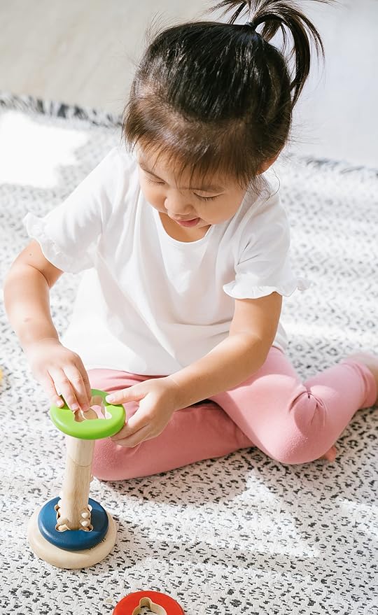 PlanToys® Twist & Sort Wooden Stacking Toy for Toddlers | Montessori Fine Motor Toy with Twistable Rod & Colorful Rings | Eco-Friendly Educational Puzzle for Kids Ages 2+