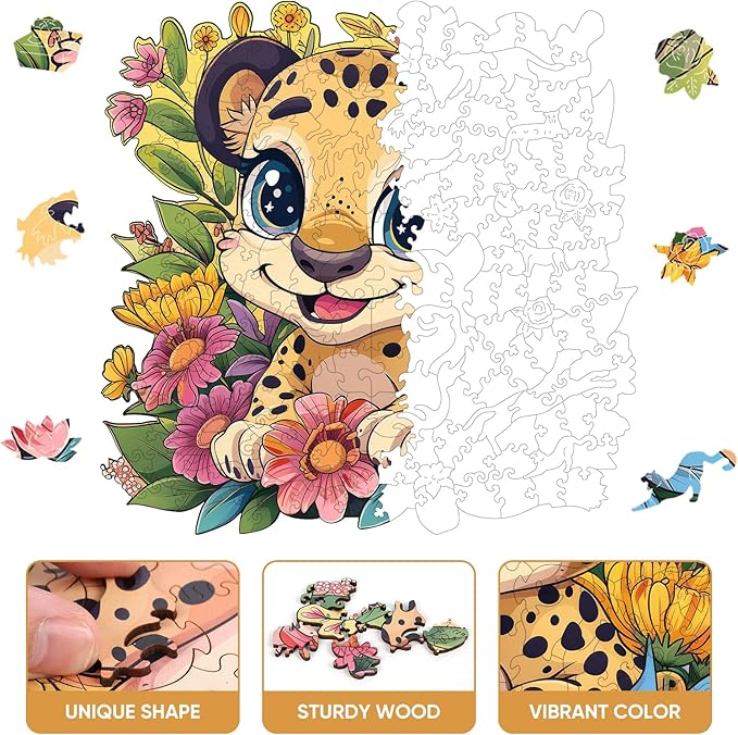Wooden Jigsaw Puzzles 500 Pieces-Little Tiger,16.8x16.8in,Royal,Wooden Puzzles for Adults,Unique Shape Animal Adult Puzzles,Irregular Wood Puzzles Best Gift for Adults and Kids Family Game
