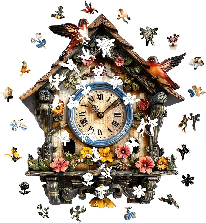 Wooden Puzzle for Adults, Clock House Jigsaw Puzzles for Adult, Unique Pieces Wood Cut Puzzles, Exquisiten Box Packaging, Toys for Friends Family (M-15.2 * 17.7in-500pcs)