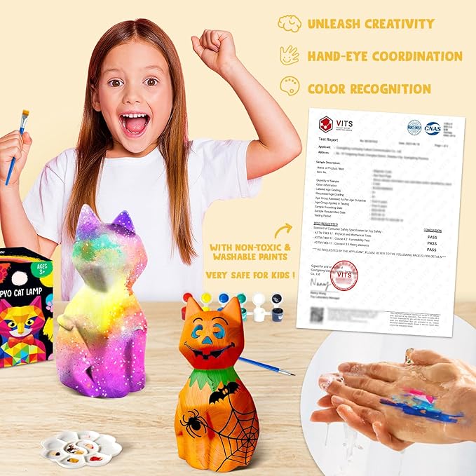 Goodyking Paint Your Own Cat Lamp Kit, 2pcs DIY Cat Crafts Night Light, Arts & Crafts for Kids Ages 8-12, Painting Kit for Girls Boys Age 4 5 6 7 8+, Art Supplies Creative Gift for Birthday, Party