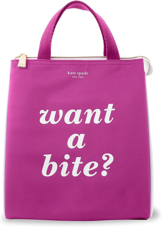 kate spade new york Cute Lunch Bag for Women, Large Capacity Lunch Tote, Adult Lunch Box with Silver Thermal Insulated Interior Lining and Storage Pocket, Colorblock, Want A Bite