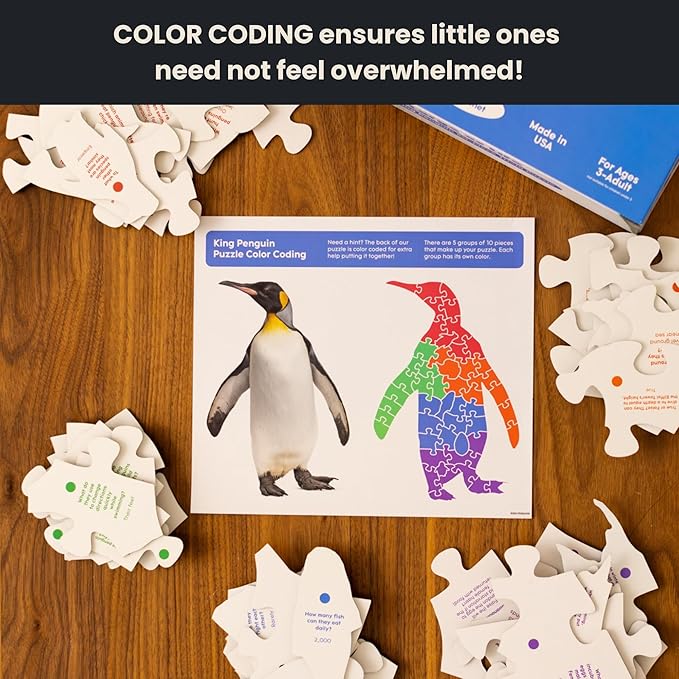 King Penguin Floor Puzzle– 50 pcs Life Size Jigsaw Puzzles for Adults, Teens & Kids, Animal-Themed Montessori Toys & Toddler Puzzles, Educational Activities for Children Ages 3+