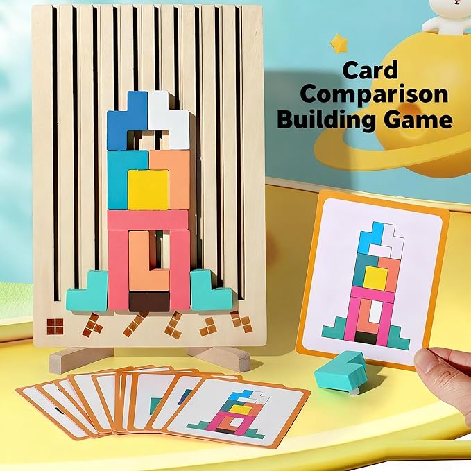 Wooden Block Puzzle, Educational Brain Teaser, 12 Colorful Pieces, Ages 3+