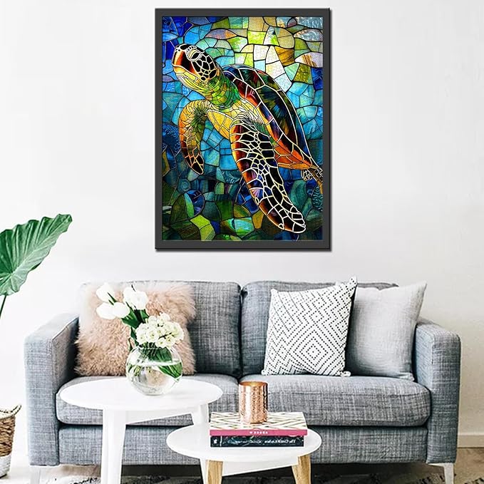Jigsaw Puzzles 1000 Pieces for Adults-Sea Turtle Glass Style Hardboard Puzzle-Challenging Puzzle Perfect for Game Nights-DIY Home Wall Decor-Art Puzzles Colorful Stained Glass Sea Turtle 27" x 20"