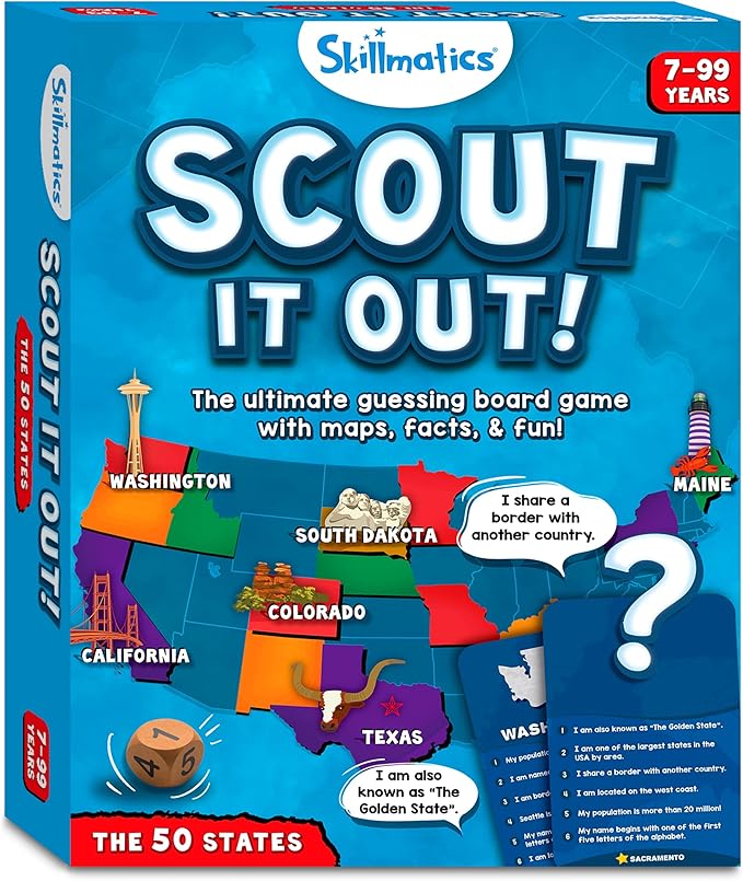 Skillmatics Board Game - Scout It Out 50 States, Guessing & Trivia Game for Families, Educational Toys, Card Games for Kids, Teens and Adults, Gifts for Boys and Girls Ages 7, 8, 9 and Up