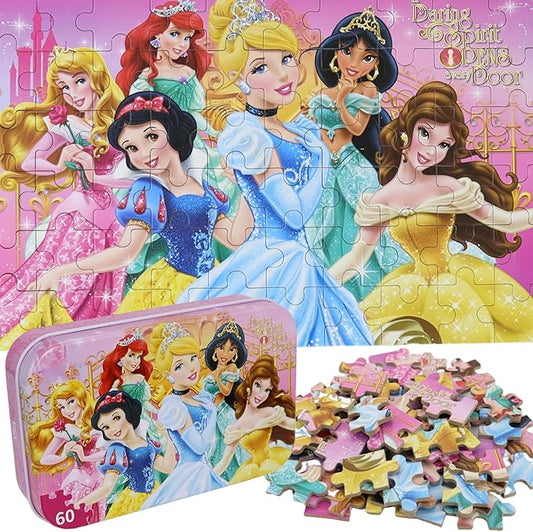 Wooden Princess Puzzles, 60 Pieces, Ages 3-5, Educational Jigsaw Puzzles for Kids, Girls and Boys Toys in Metal Box, 60 Count (0678)