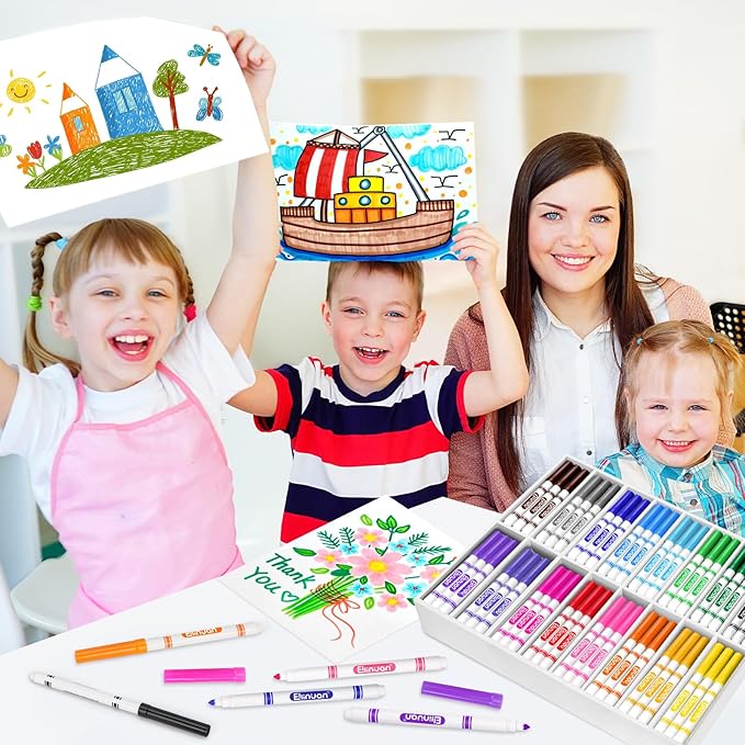 320 Count Washable Markers Bulk, 16 Assorted Colors, Colored Thin Marker with Conical Tip, Washable Markers for Kids, Bulk Marker for Classroom, School Art Supplies for Students Teachers