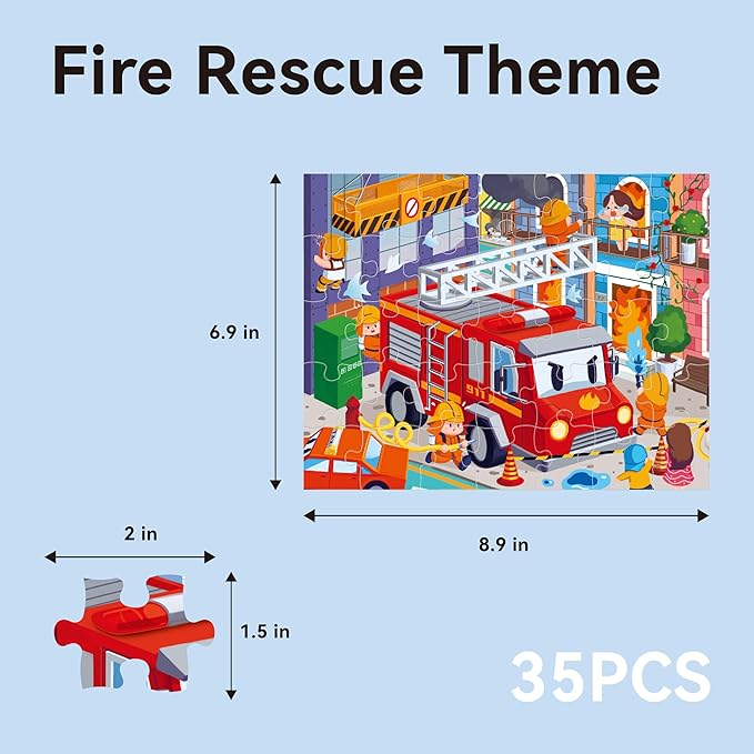 Dotimo 4-in-1 Vehicle Puzzles for Toddlers 3-5 – Fire Truck, Police Car, Ambulance & Cement Mixer Puzzles, 24/30/35/48 Piece Educational Games with Storage Box