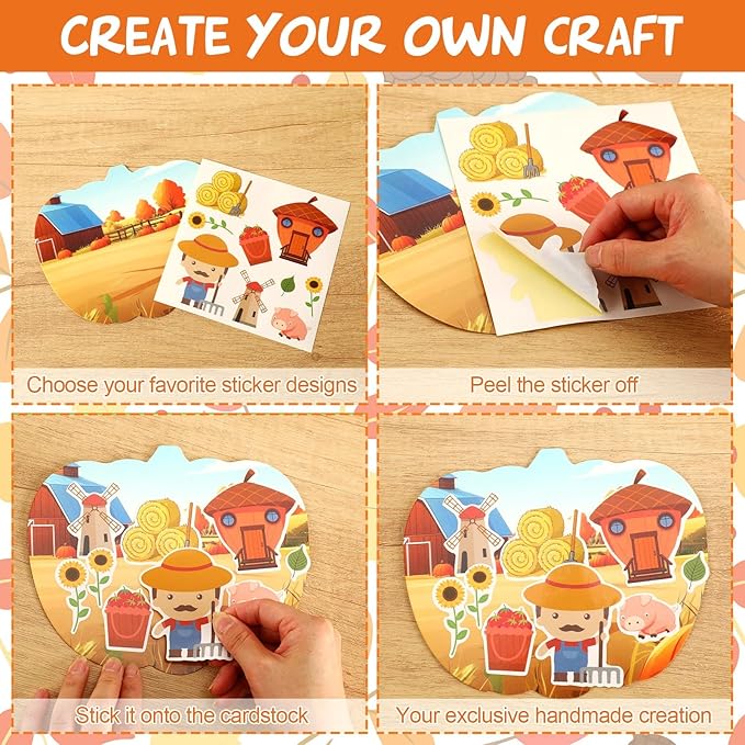 JUNEBRUSHS 30 Packs Fall Thanksgiving Crafts,Autumn Pumpkin Scene Crafts Fall DIY Ornaments Stickers Craft for Home School Classroom Activity Party Decor