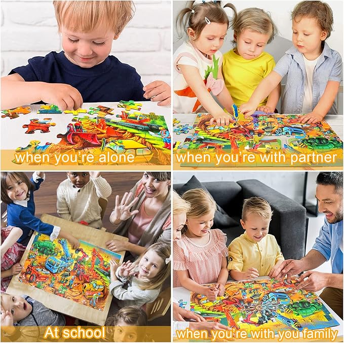 Jigsaw Puzzles for Kids Ages 3-5, 4-8, 6-8 Boys Girls - 60 Piece Construction Site - Large Piece Children Floor Jigsaw Puzzles - Science Educational Toys for 3 4 5 6 7 8 Years Old