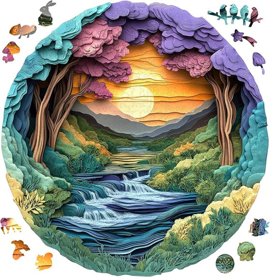 Wooden Puzzles for Adults, 3D Vision Effects Nature Landscape Wooden Jigsaw Puzzles 200pcs, 10.9x11.2in, Unique Shape Wood Puzzles Adult, Creative Gift for Adults and Kids Home Decor