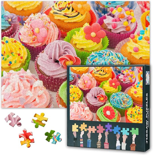 1000 Piece Puzzle for Adults - Vintage Cupcake Shop Jigsaw Puzzles, Retro Cake & Dessert Art Adult Puzzles 1000 Pieces, Nostalgic Sweet Treat Design - 27.5x19.7 Inches