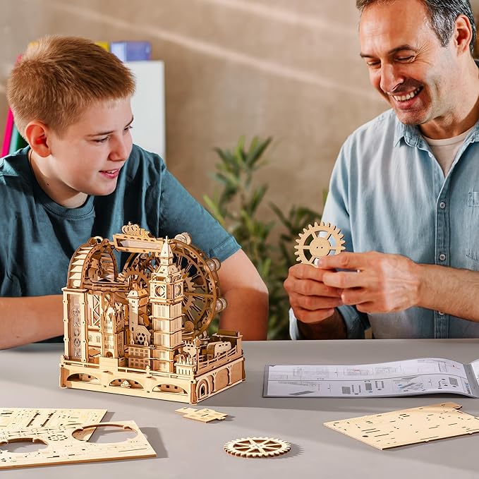 ROKR Marble Travel London, 3D Wooden Puzzles for Adults, Marble Run Kit Adults to Build, 3D Wooden Puzzle with LED, Unique Gift for Men Women
