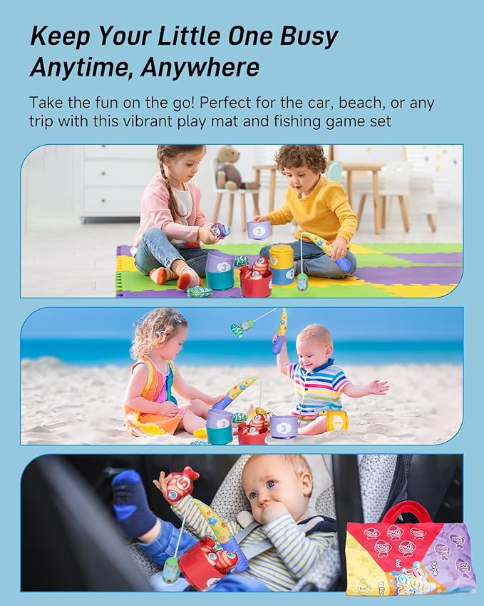 Infinno Count Learning Montessori Toys - for Babies & Toddlers 1-3 Year Old with 15 Numbered Fish & 5 Cups & 2 Fishing Rods- Sorting,Stacking,Counting