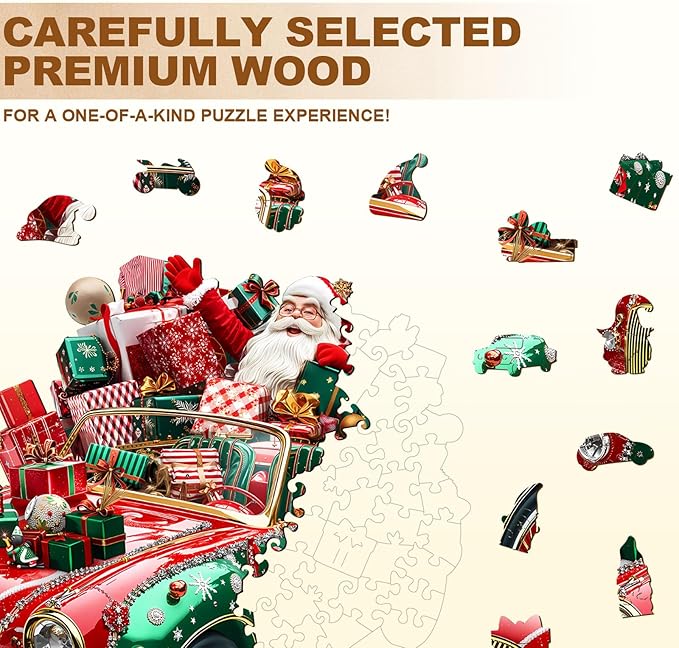 WOODBESTS Wooden Puzzles for Adults (145 Piece, M, 11.4 * 9.9in) Christmas Car Wood Puzzle Adult, Unique Wooden Animal Jigsaw Puzzles, Family Game and Birthday Gifts for Friend