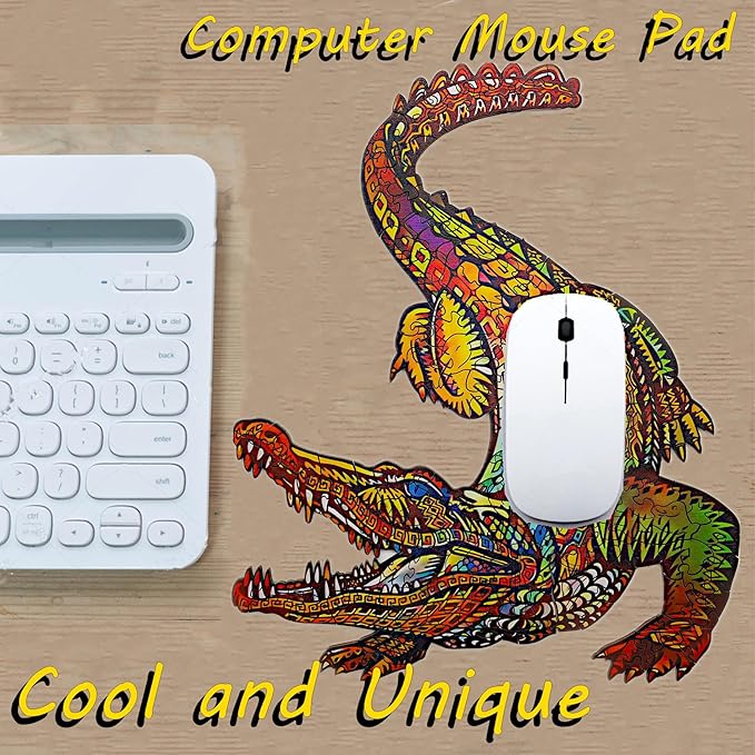 Wooden Jigsaw Puzzle for Adults,Unique Crocodile Animals Shaped Magic Pieces Family Game Best Gift Adults,Can be Used as a Cool Mouse Pad, 164pcs,(11.5x9.5 inches) 02…