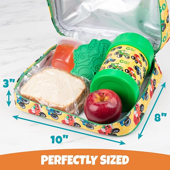 Bentology Lunch Bag for Boys- Kids Insulated Durable Lunchbox Tote Fits Bento Boxes, Containers, Jars & Water Bottles- Reusable School Lunch Sleeve w Clip on Handle- Keep Food Hotter or Colder Longer