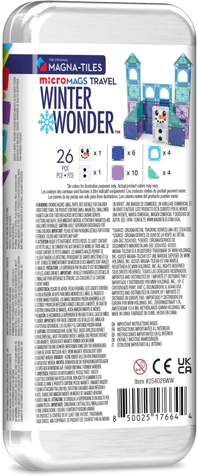 Magna-Tiles microMAGS Winter Wonder Travel Set 26-Piece Magnetic Construction Set, The Original Magnetic Building Brand