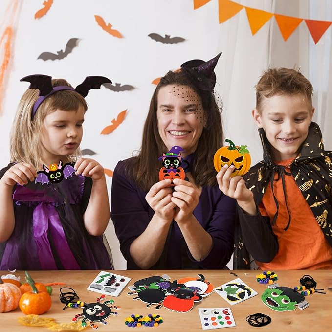 WATINC Necklace Crafts Kits - 313Pcs EVA Foam Make Your Own Cute Handmade Necklaces Artwork Project for Kids Adult, 24 Set DIY Activity Game Party Favors Gift for Home Classroom Decor (Halloween)