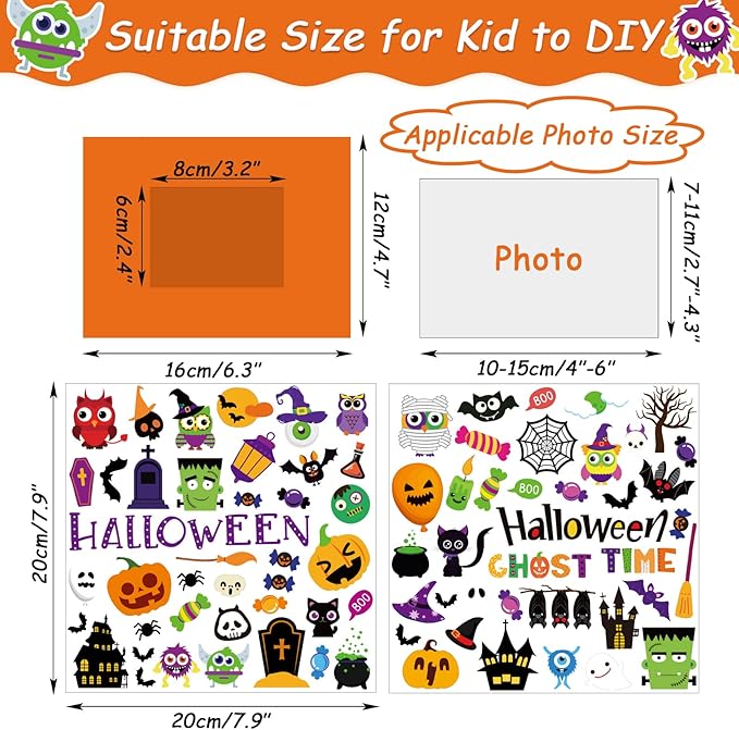 30 Packs Halloween Arts and Crafts for Kids Picture Frame Craft Kits Photo DIY Craft Set Bulk Pumpkin Maple Leave Turkey Stickers Children Classroom Kindergarten Preschool Game Activities Ages 4-12